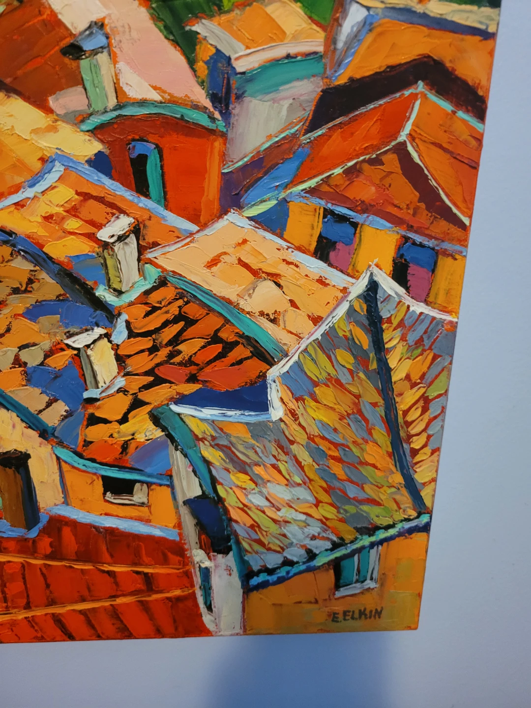 Canadian Artist E. Elkin Original Oil Painting Euro Rooftop - photo 2