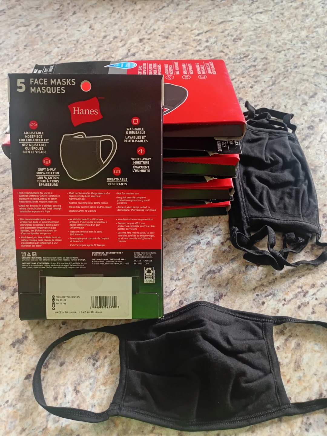 Hanes 5-Pack Black Cotton Face Masks - photo 2