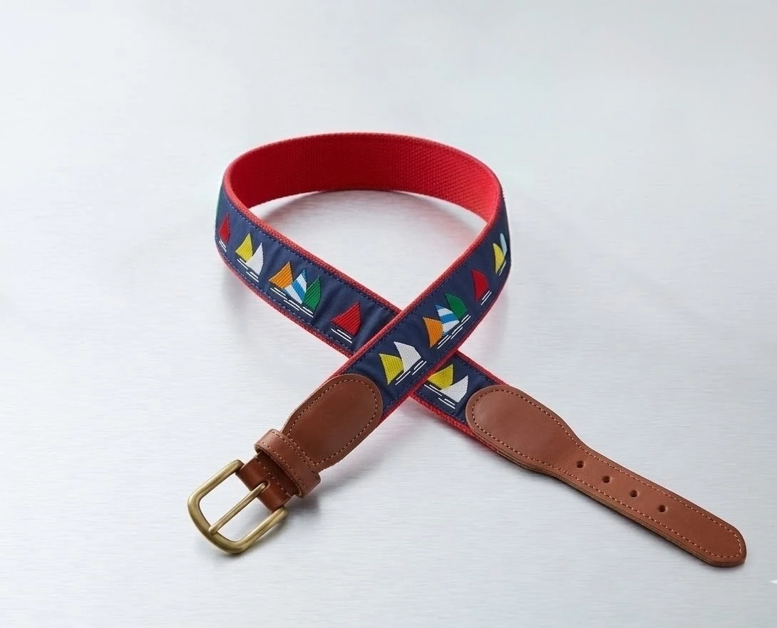 NWOT Embroidered/leather Sailboat Pattern Belt