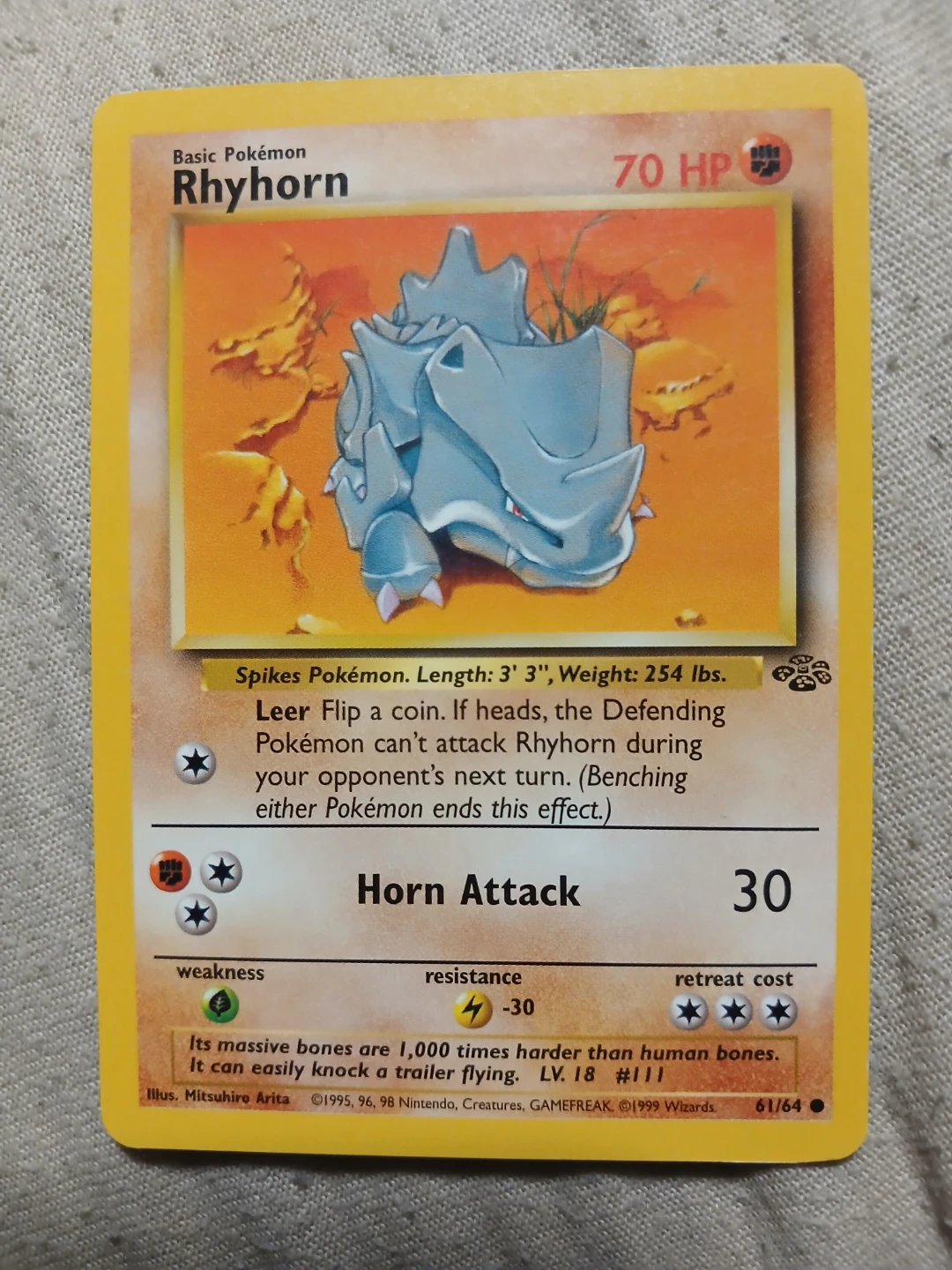 Rhyhorn 61/64 1999 Pokémon Card