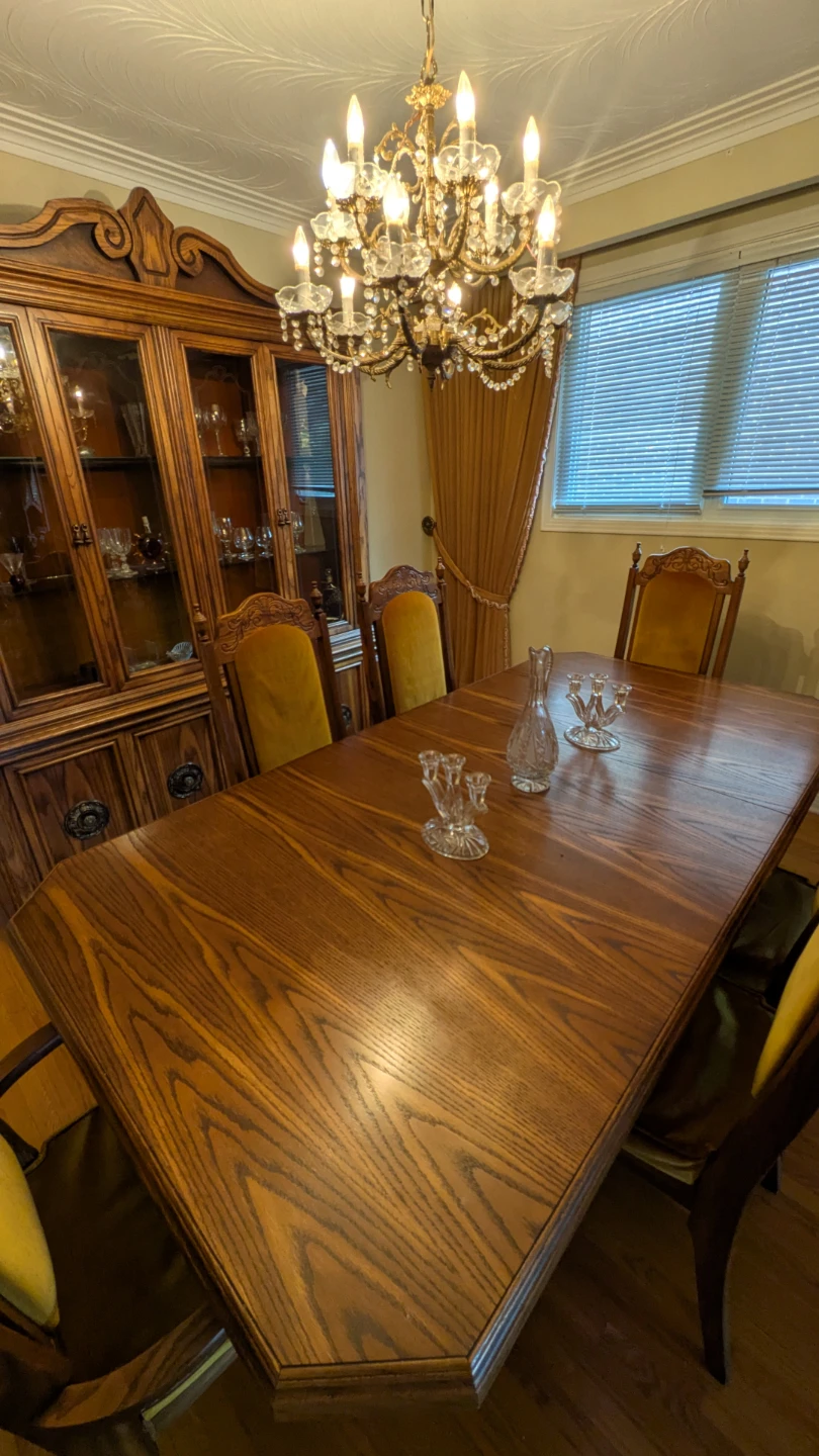 Solid Vintage Wood Dining Table and Chairs with China Cabinet - photo 3