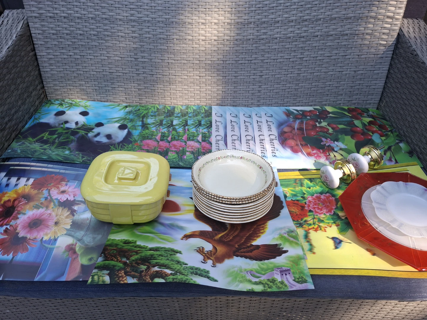 Vintage Home Bundle: Placemats, Fine China, Brass Knobs & Decor