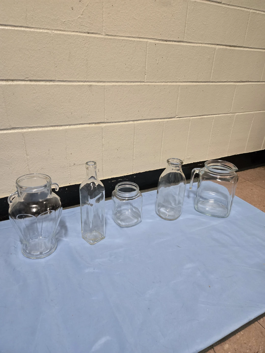 5pc Farmhouse Clear Glass Pitcher, Jar & Vase Decor Lot