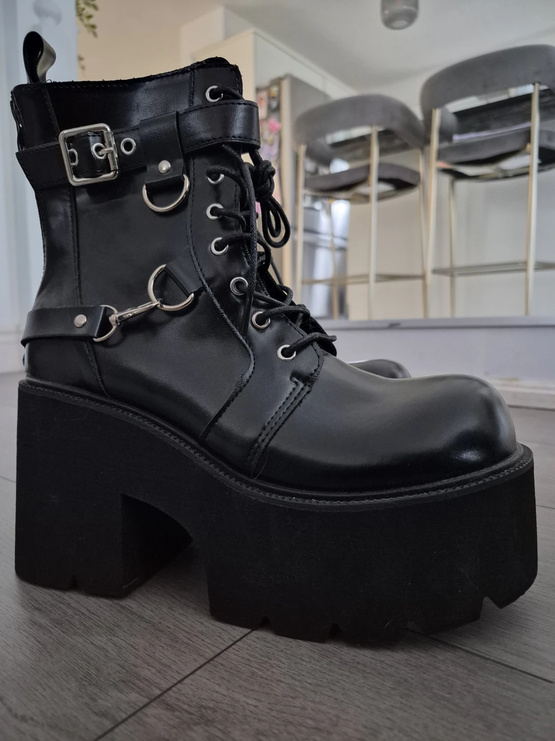 🏉🏈Black Platform Combat Boots - photo 2