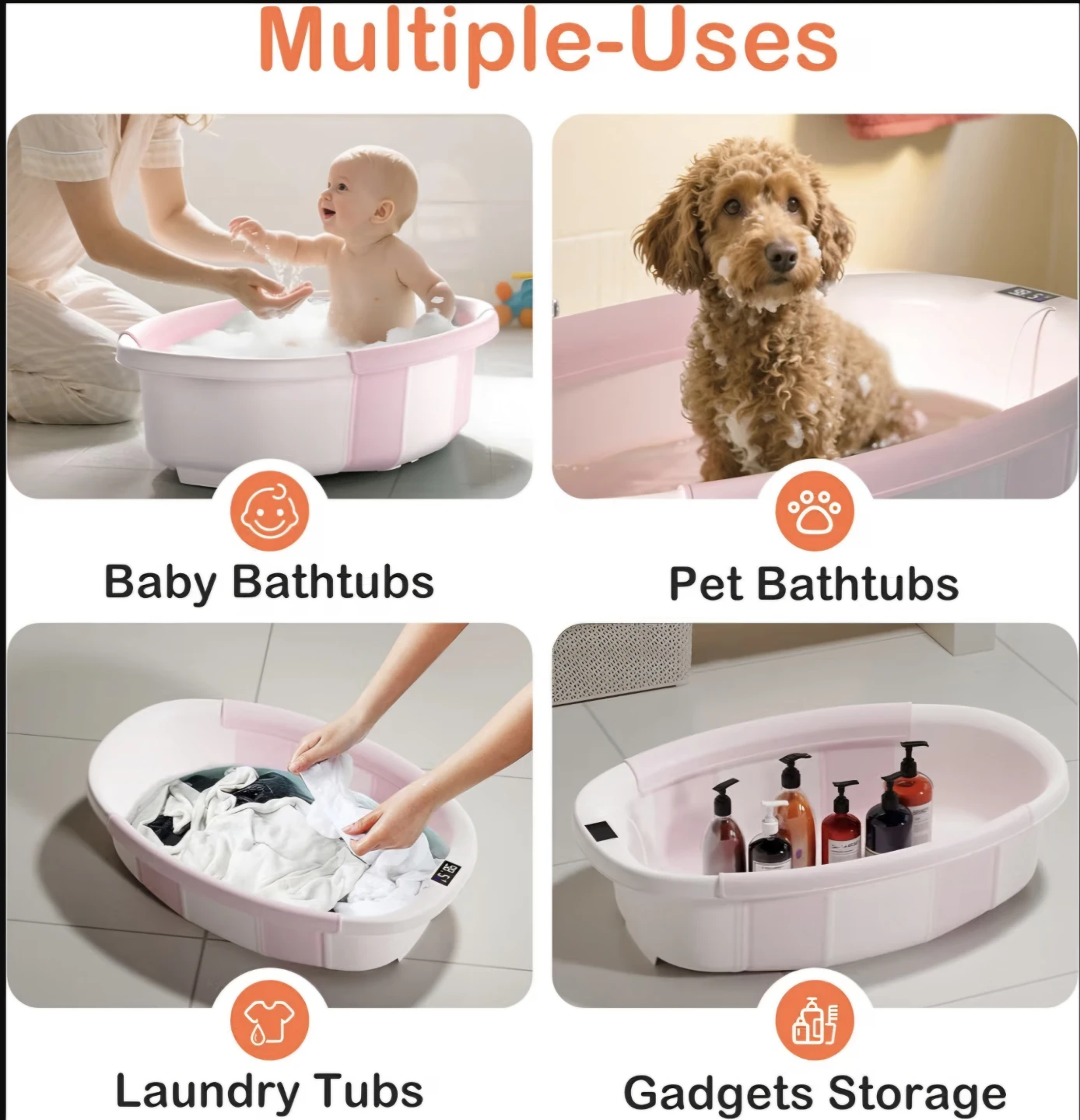 Large Capacity Foldable Baby Bathtub Pink - photo 2