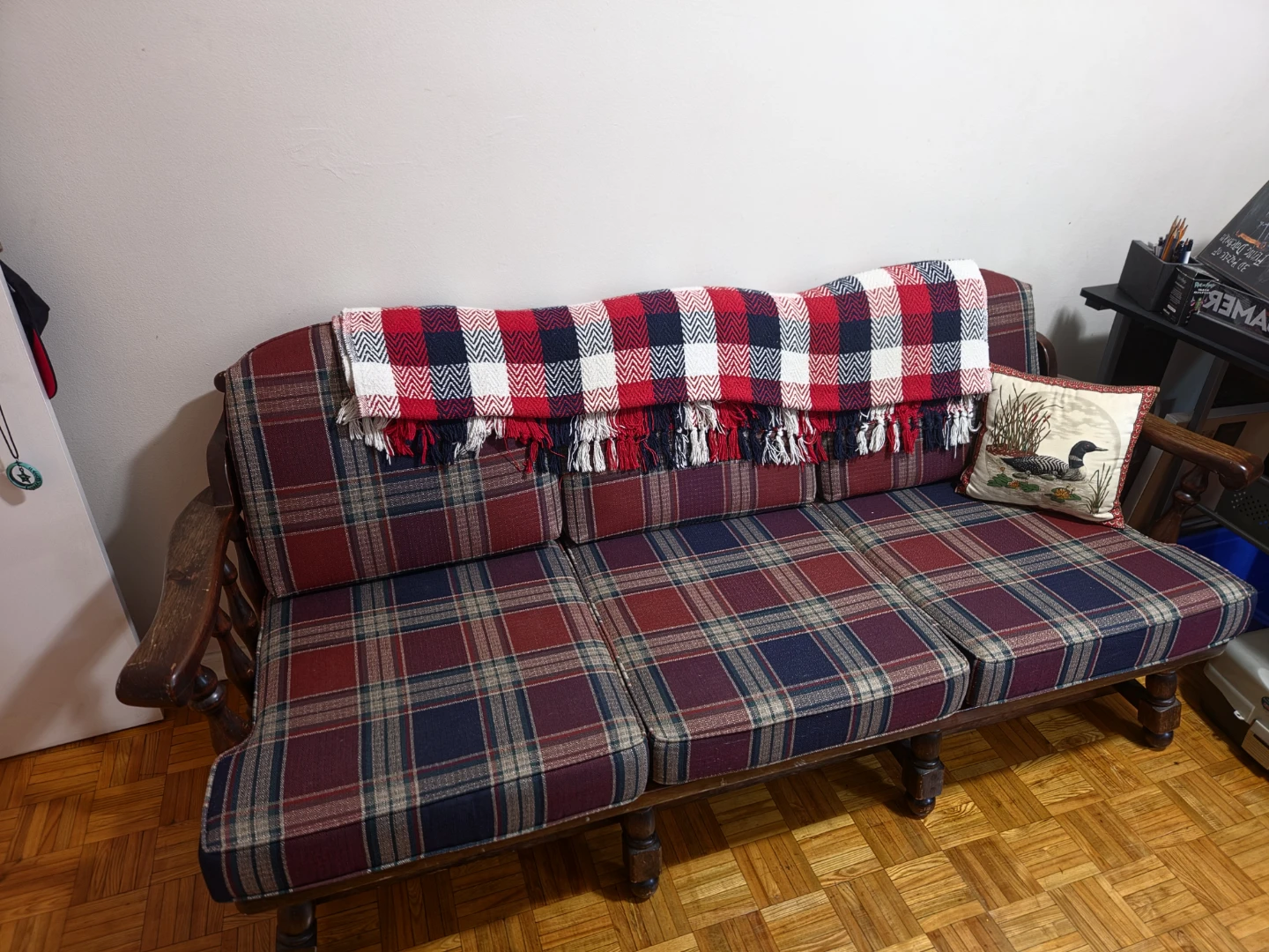 Plaid Three-Seater Sofa