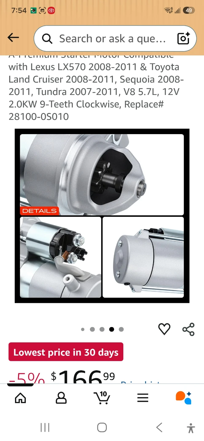 A-Premium Starter Motor for Lexus and Toyota 5.7L V8 - photo 5