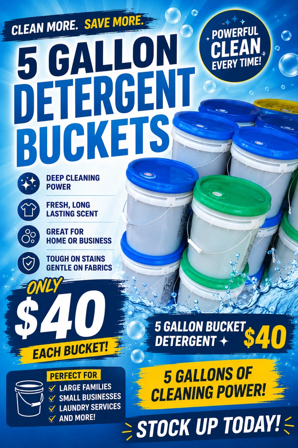 5 Gallon Detergent Buckets