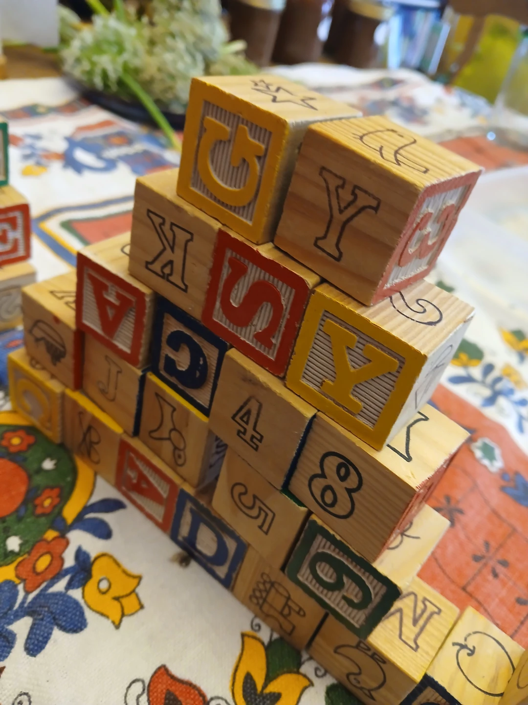 55 Vintage wooden alphabet and number blocks