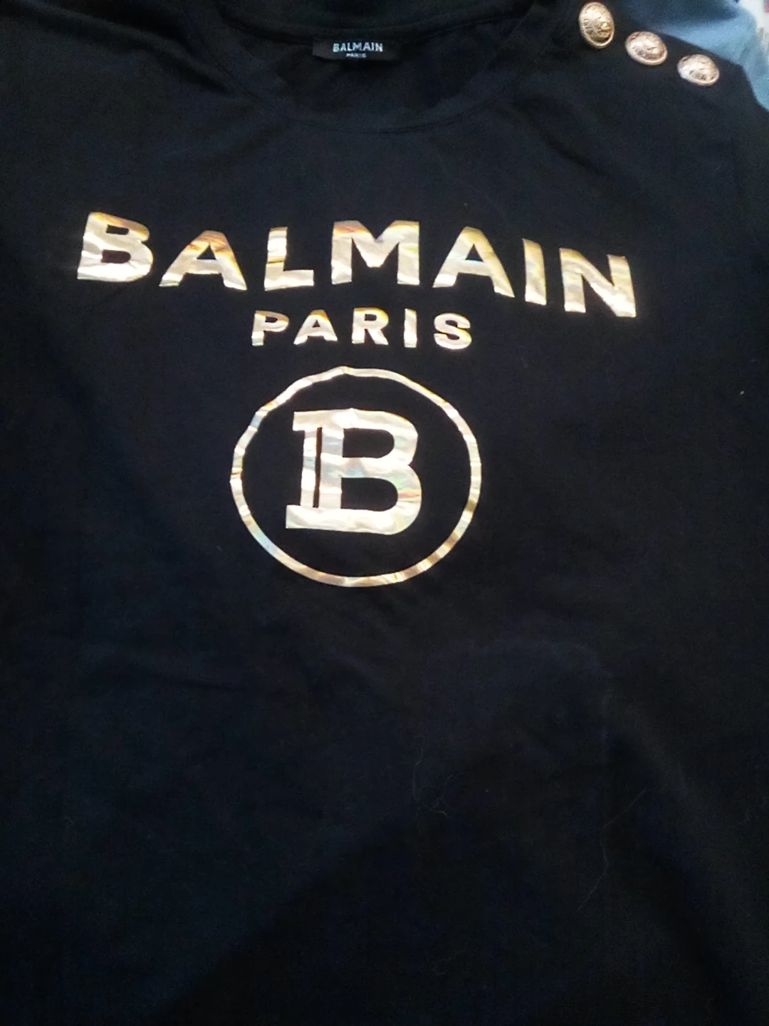 Balmain Paris Black T-Shirt with Gold Details - photo 2