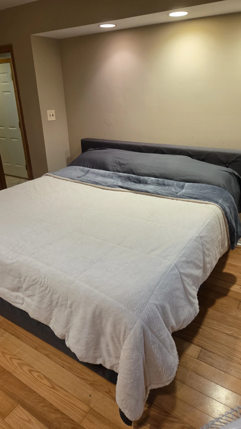 Upholstered King Size Bed Frame with mattress  4 months oldrame