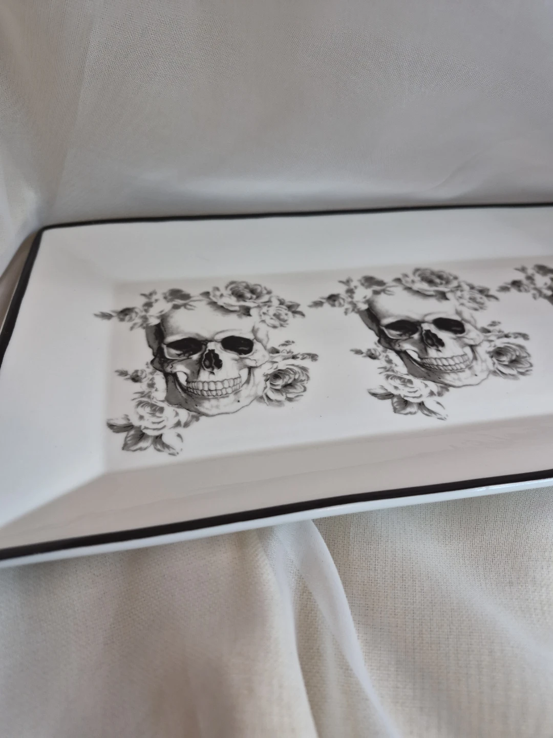 Awesome 14" x 8" Wicked Floral Skull Porcelain Serving Tray - photo 2