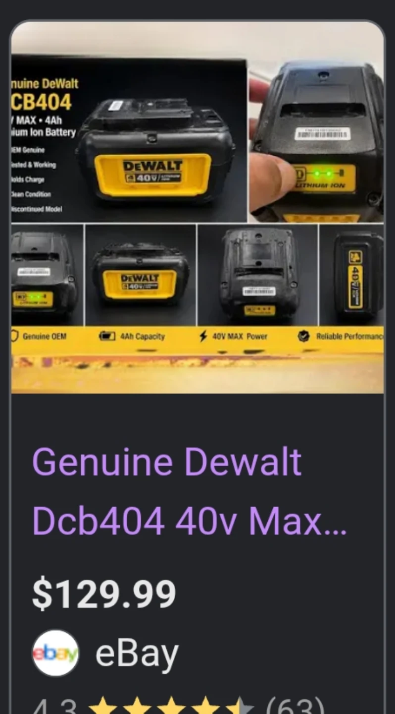 DeWalt DCB404 40V Max 4Ah Lithium Ion Battery