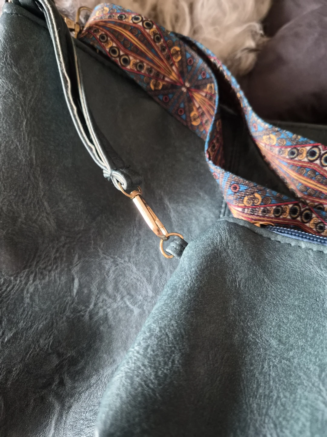 🏈Green Shoulder Bag with Patterned Strap - photo 5