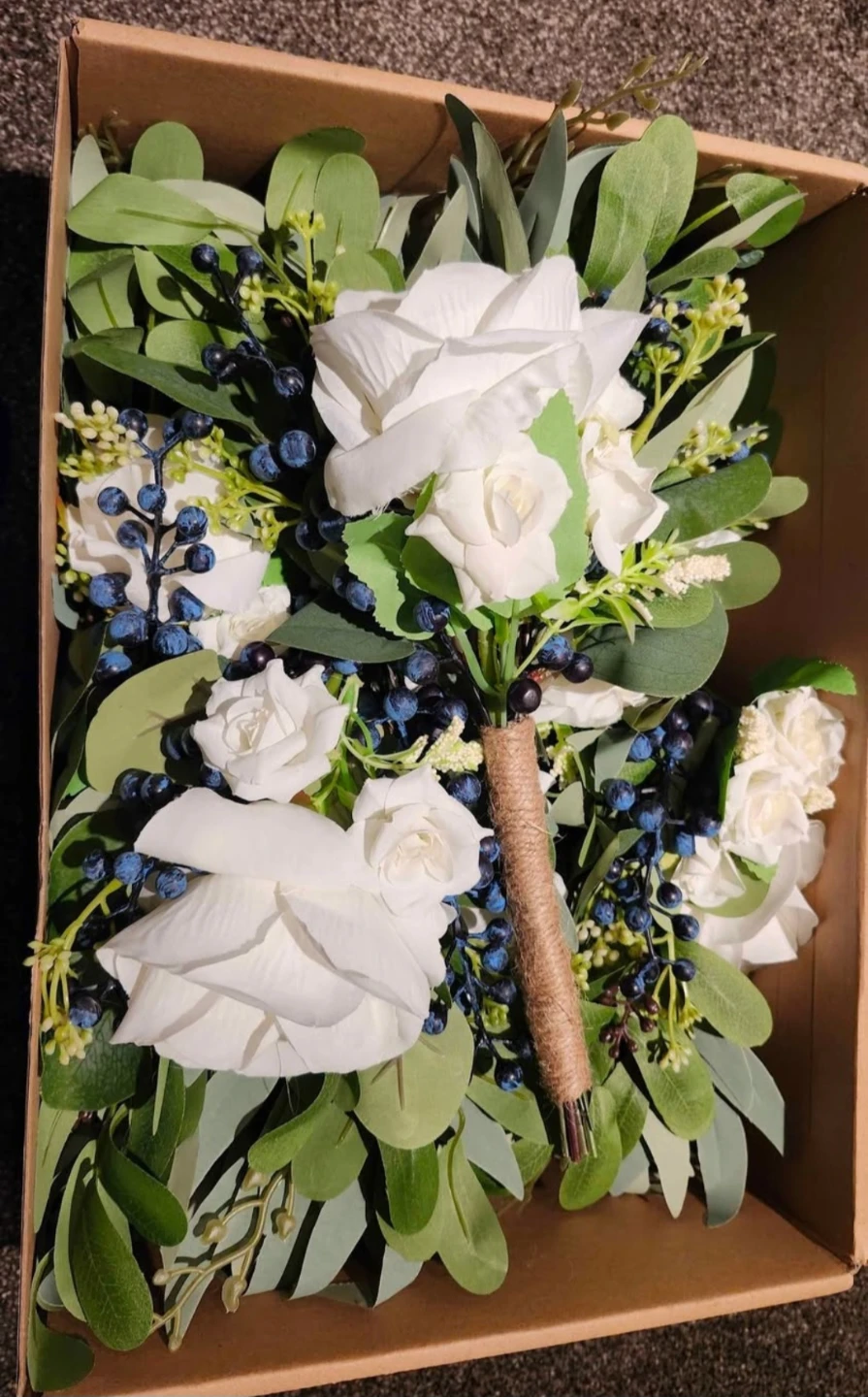 Artificial Floral Bouquets with White Roses and Blue Berries - photo 2