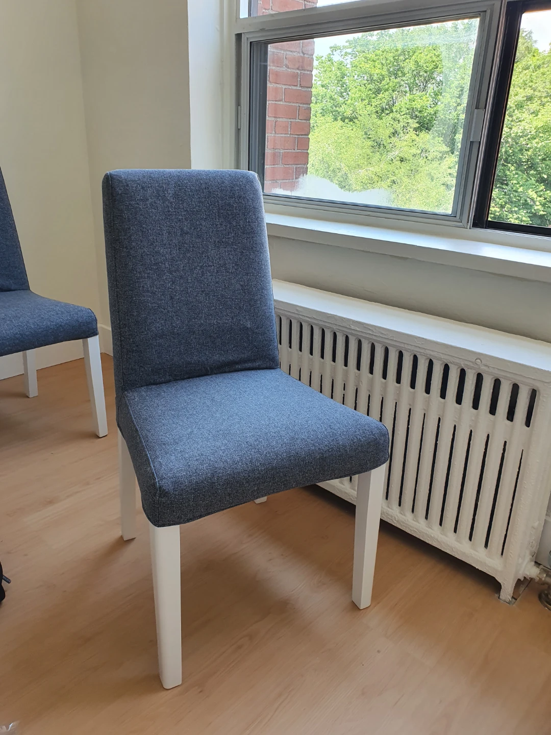 IKEA Grey Fabric Dining Chair with White Legs - photo 3