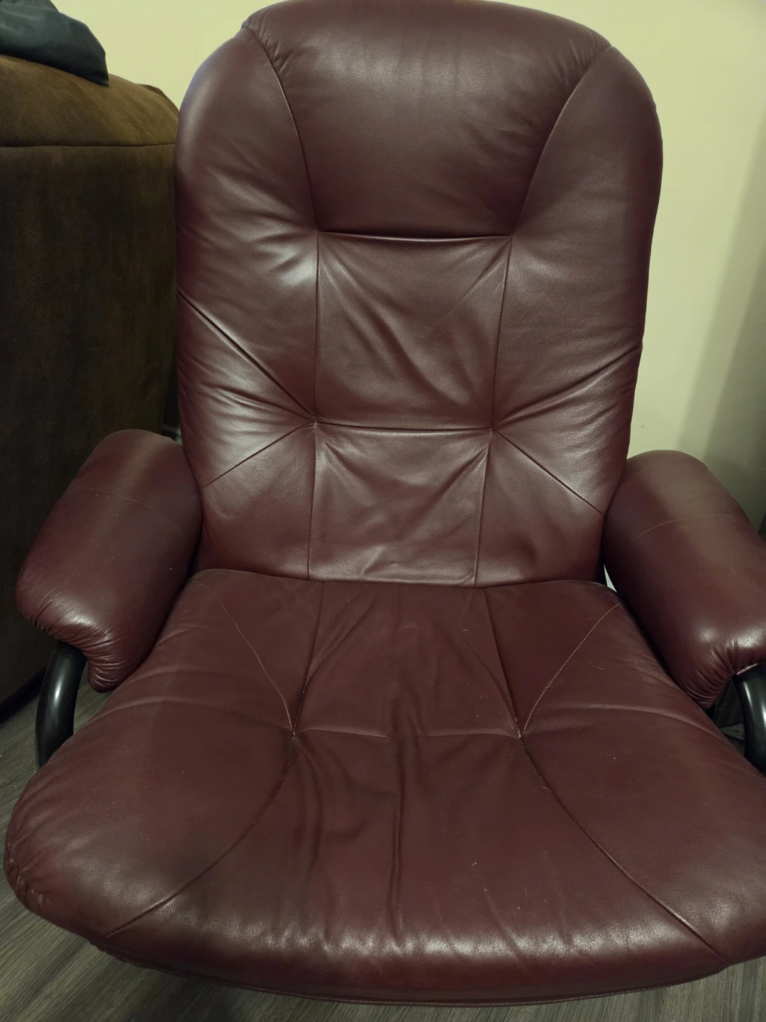 Burgundy Swivel Recliner Chair with Matching Ottoman - photo 2