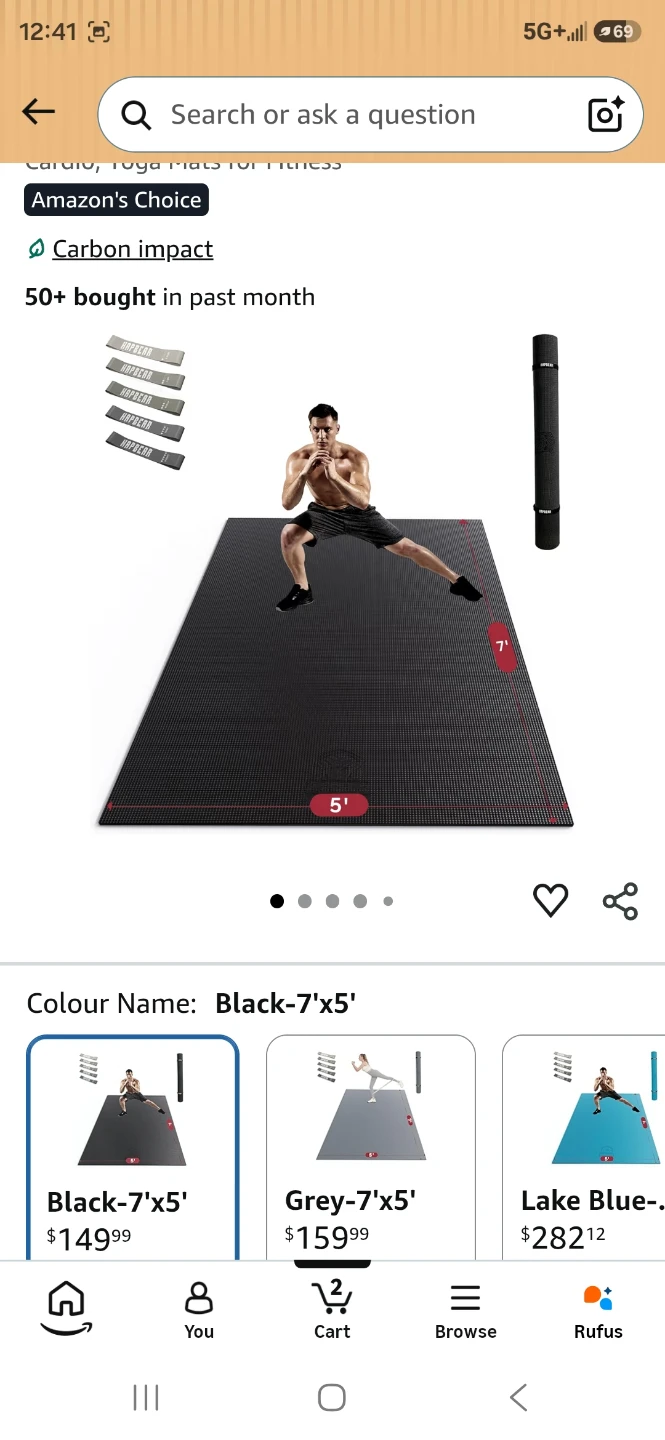 HAPBEAR Extra Large Exercise Mat - 7' x 5' Black - photo 2