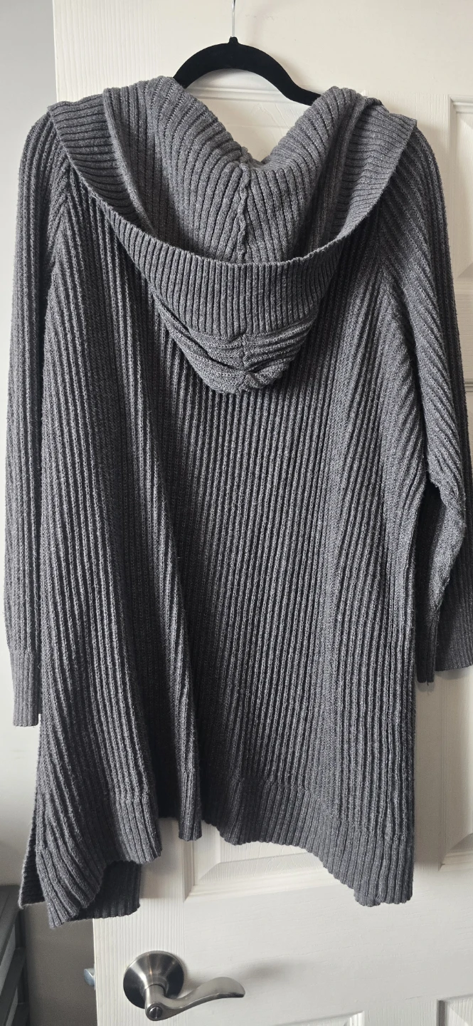 Grey Ribbed Knit Hooded Cardigan 2x - photo 2