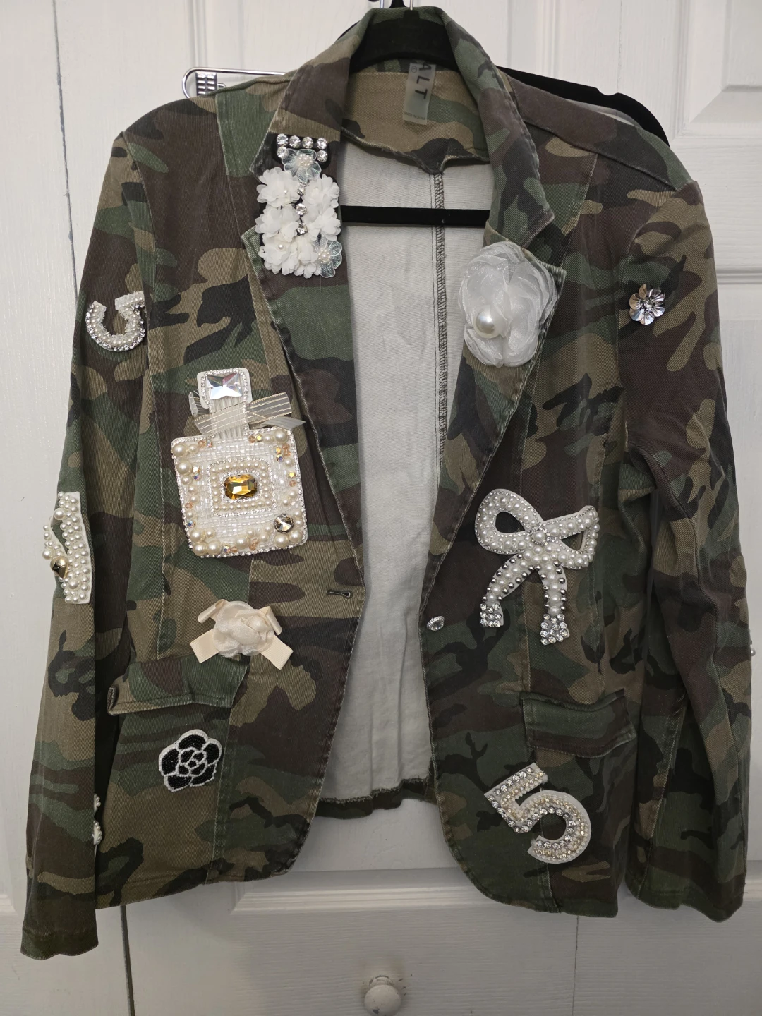 Camo Embellished Blazer and Cargo Pant Set