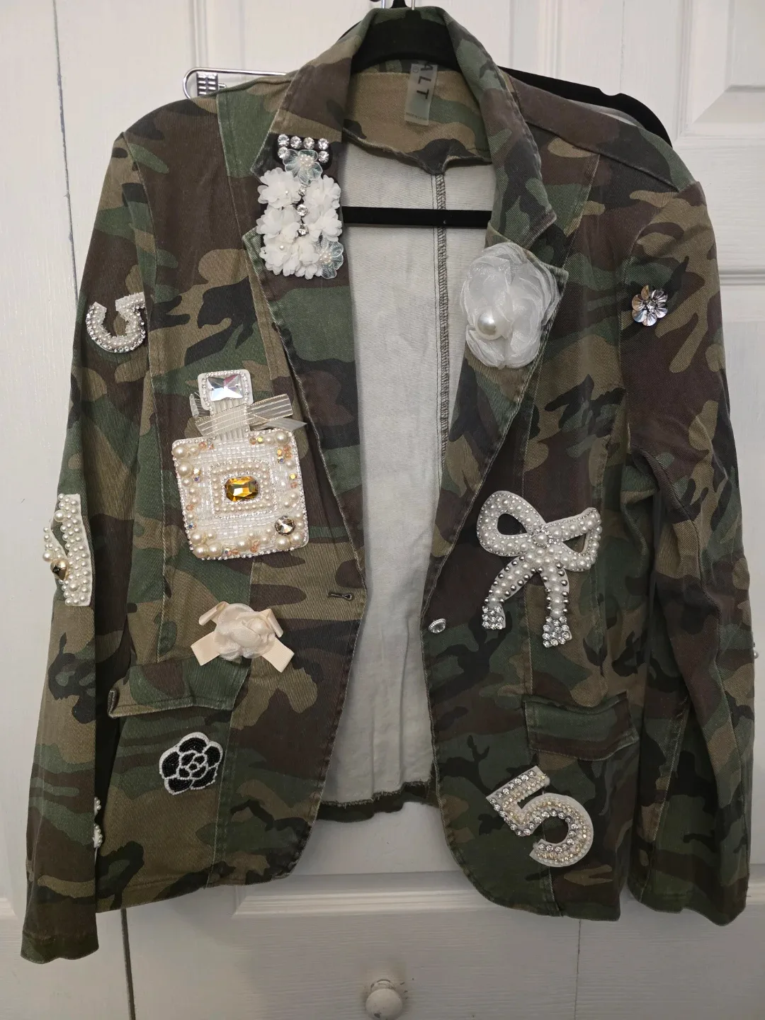 Camo Embellished Blazer and Cargo Pant Set