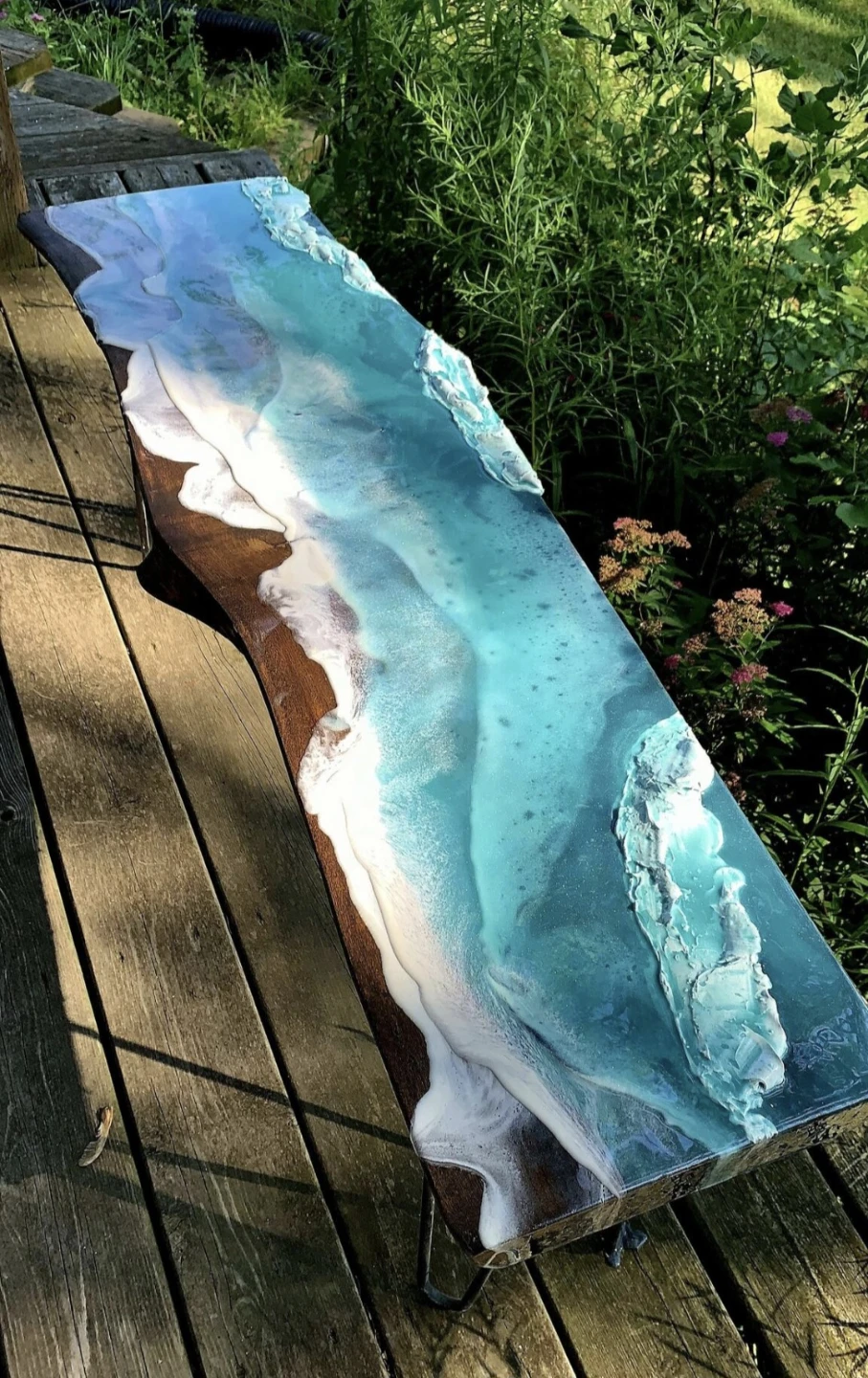Live Edge Epoxy Ocean Bench
