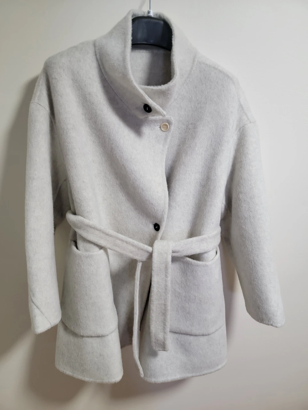 Light Grey Wool-Blend Belted Coat - photo 3
