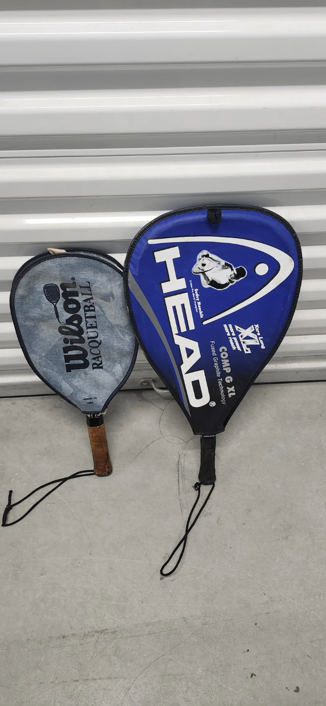 Assorted Racquetball Rackets and Covers