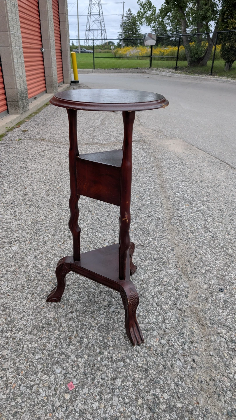 Vintage Wooden Pedestal Side Table - photo 3