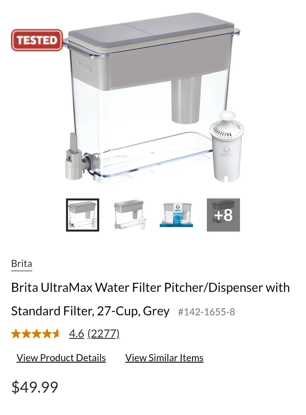Brita Ultramax Water Filter Pitcher/Dispenser, 27-Cup, Grey