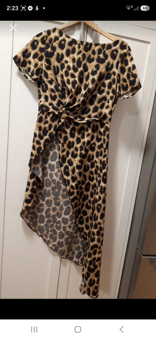 Leopard Print High-Low Short Sleeve Dress