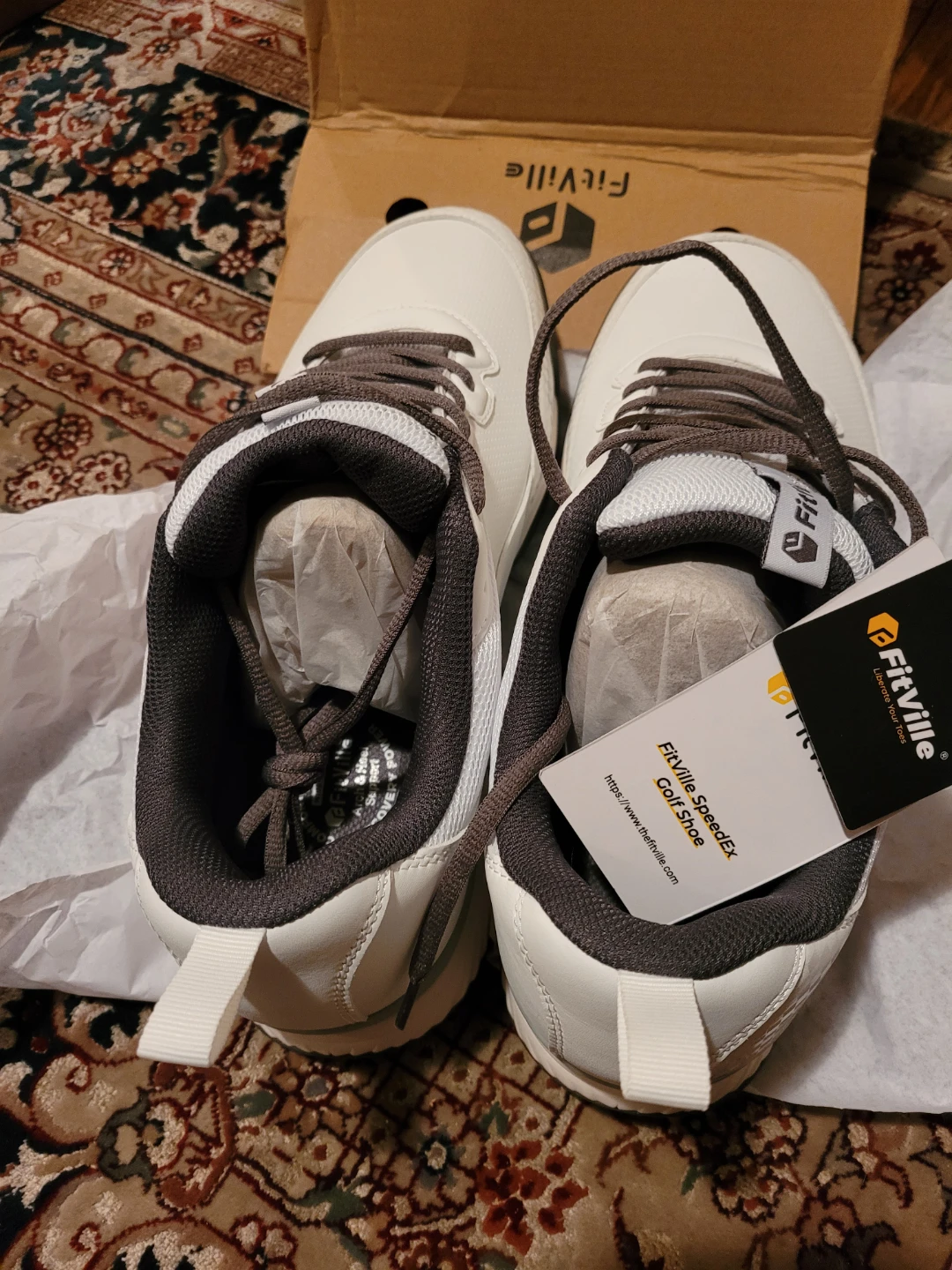 FitVille SpeedEx Golf Shoes - White/Shadow Grey - Size 12EW