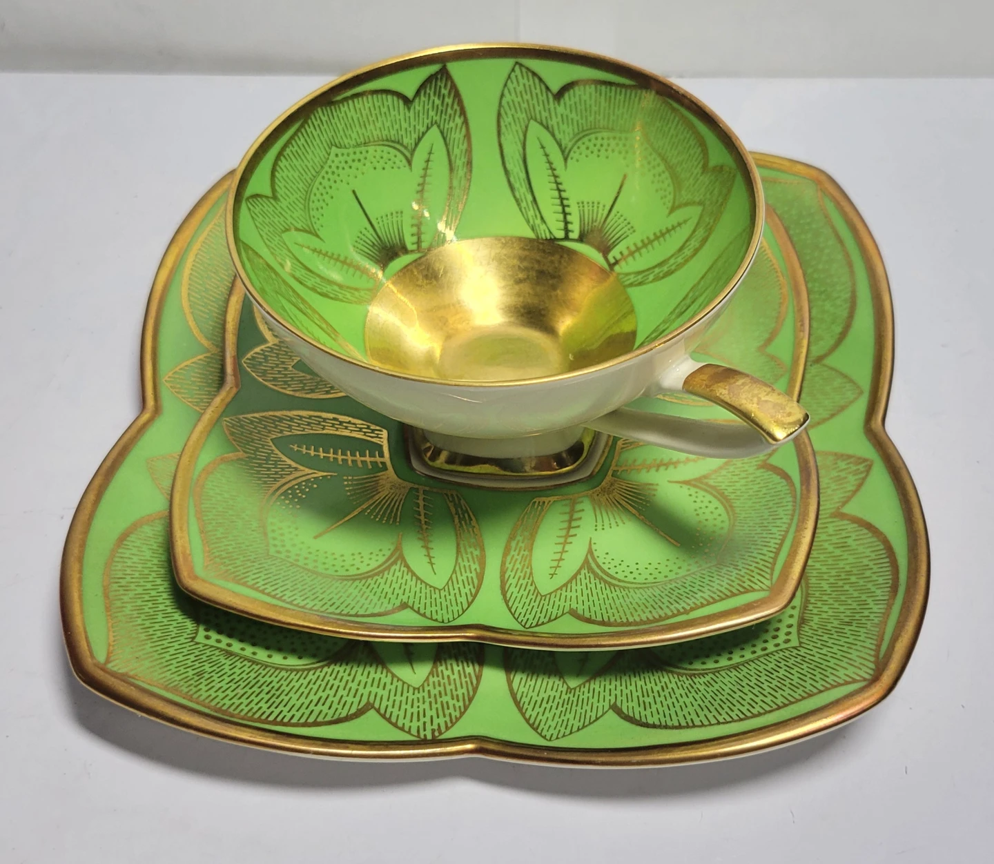 Vintage Green and Gold Teacup Set
