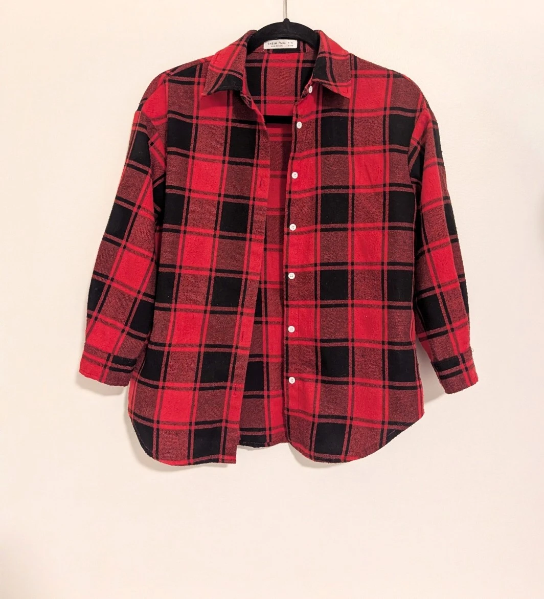 Red and Black Plaid Flannel Shirt - 8y-9y