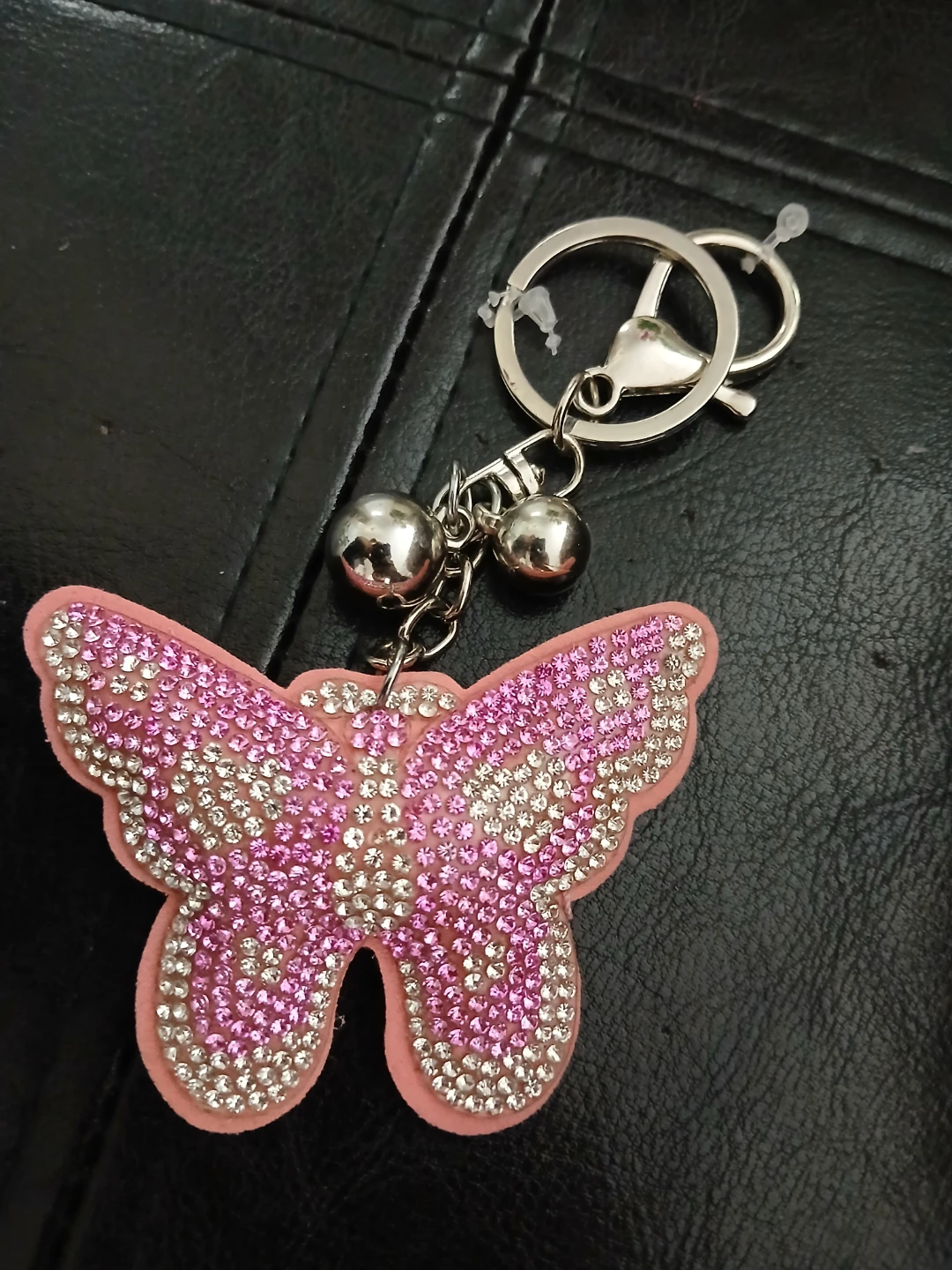 Pink Butterfly Rhinestone Keychain