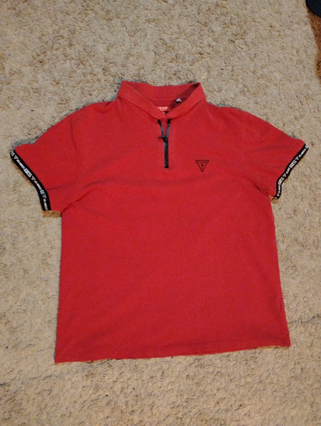 Red Guess Short Sleeve Polo Shirt