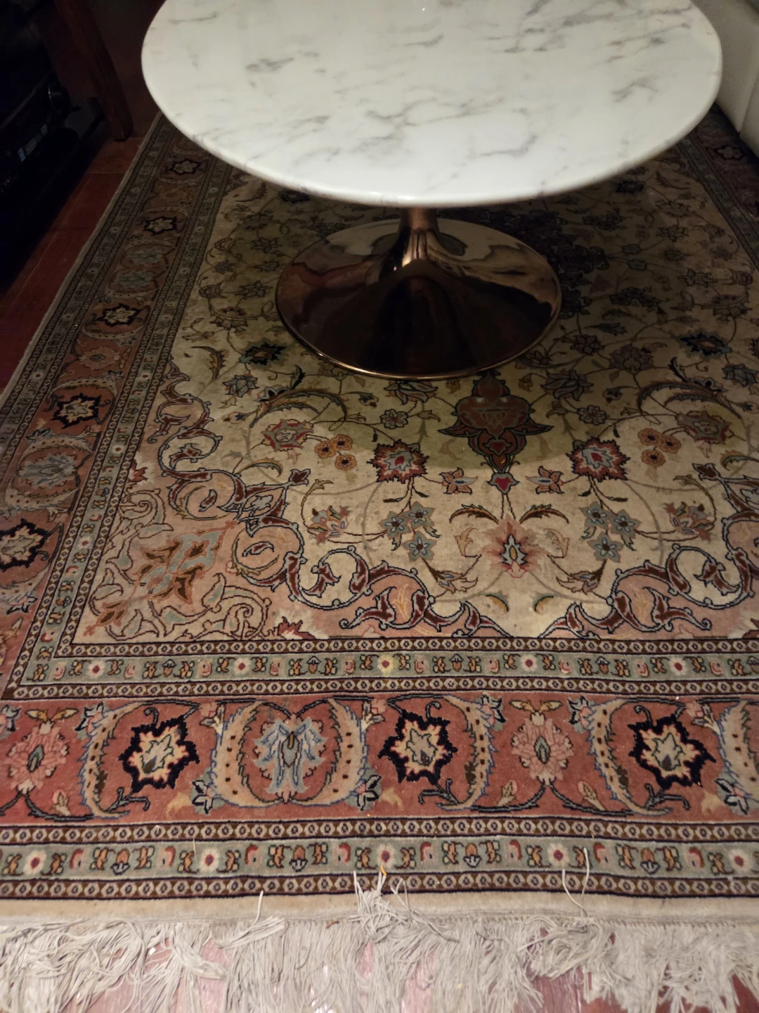 Oval Marble Coffee Table with Gold Pedestal Base - photo 2