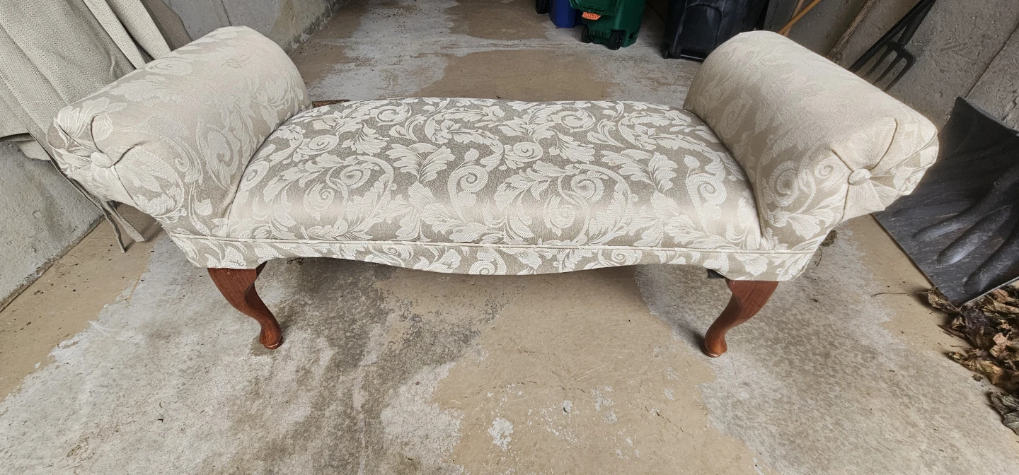 Upholstered Beige Floral Accent Bench