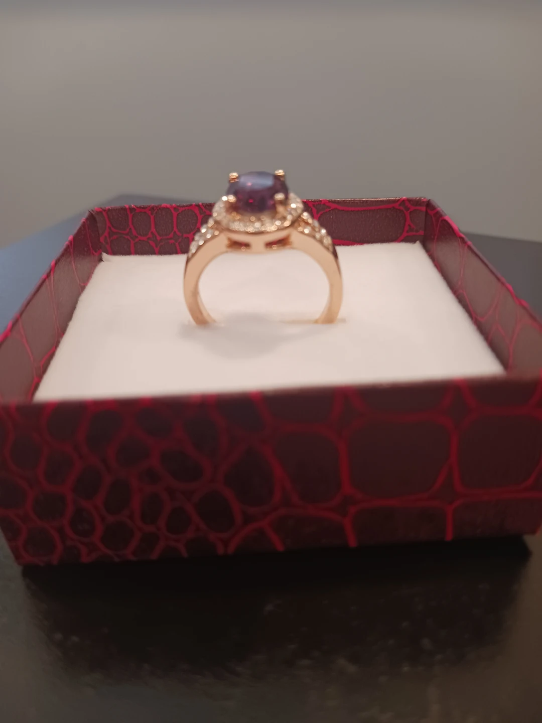 Oval Amethyst Halo Ring with Rose Gold Band - photo 2