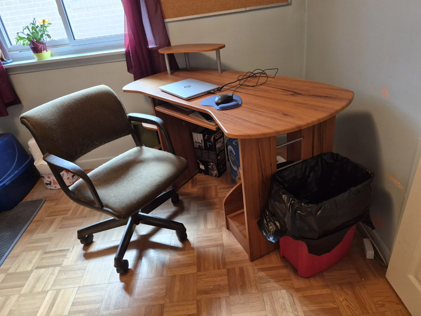 Wooden computer desk with matching rolling office chair