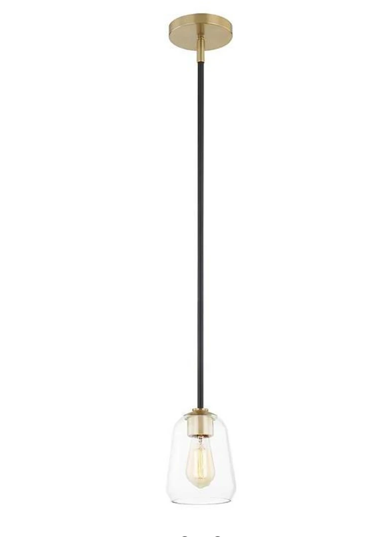 Justice Evolv Arcwell 1-Lt Pendant, Clear Glass/Black/Brass