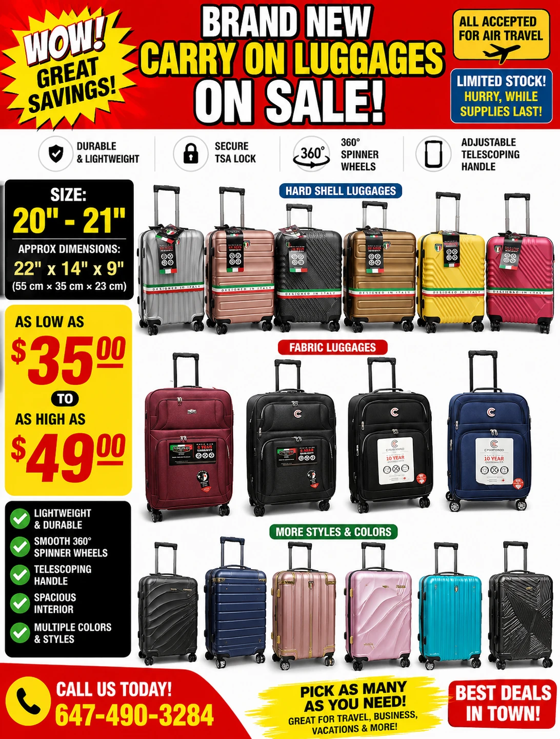 Hand Carry Cabin Size Luggage Suitcases Great Savings Brand New