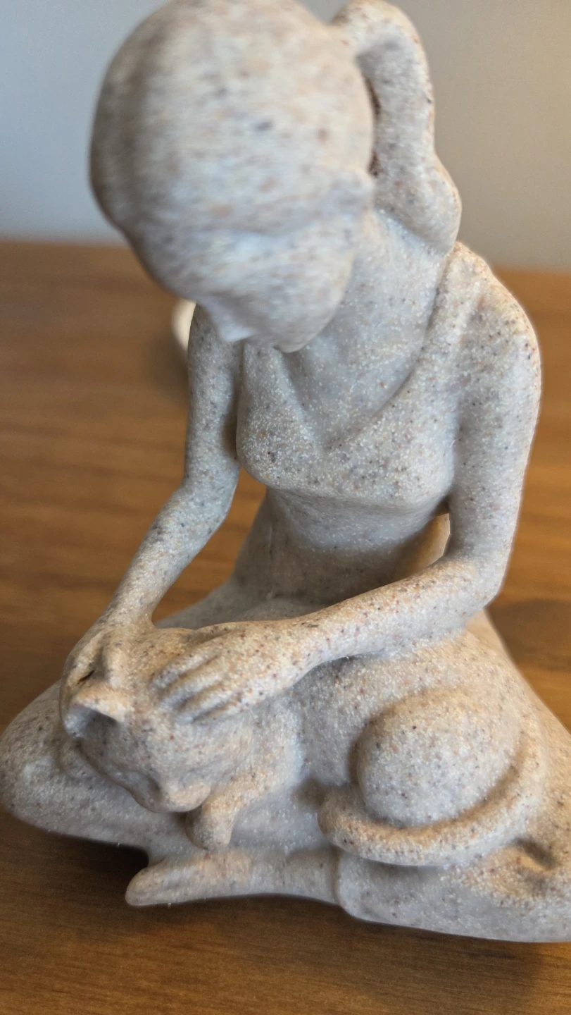Woman & Cat Stone-Finish Resin Sculpture *new - photo 2