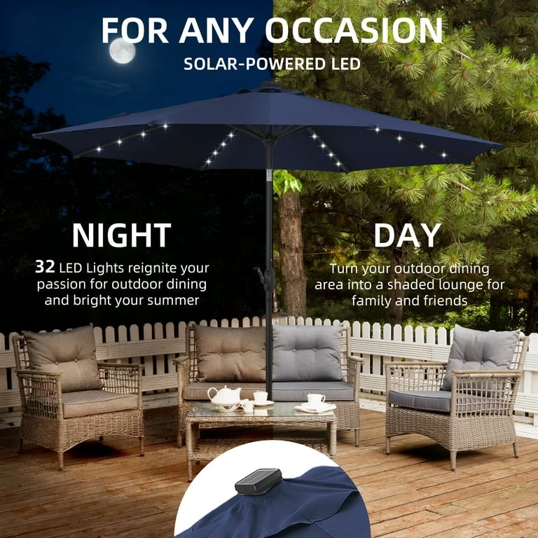 NEW In Box 9Ft Navy Blue Solar Powered LED Patio Umbrella - photo 3