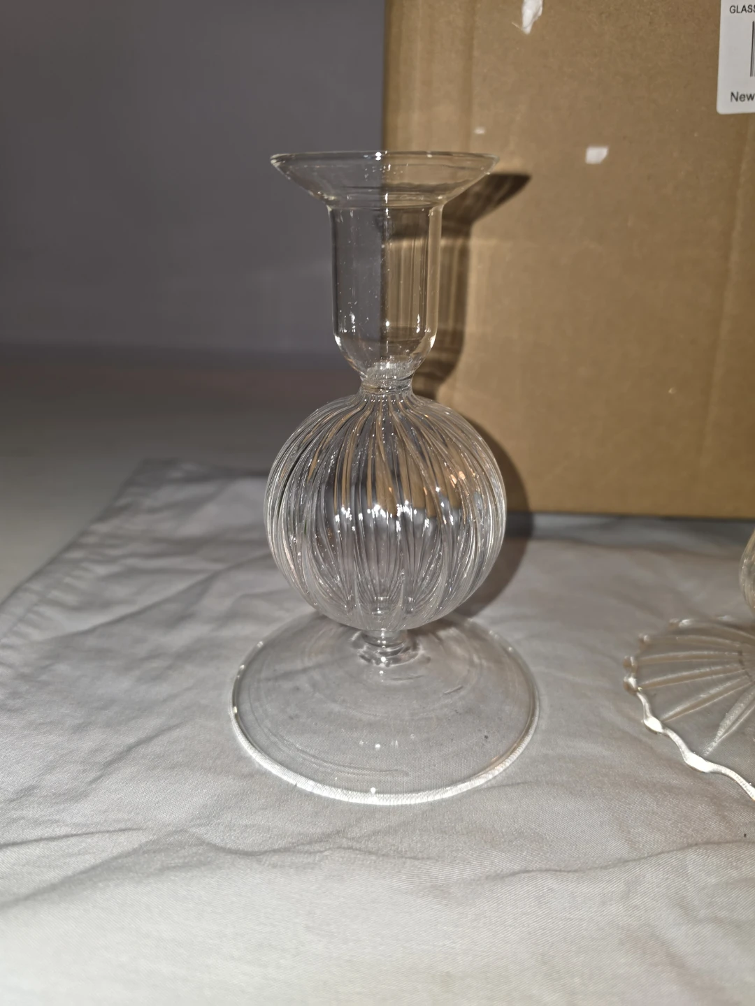 Set of 3 Ribbed Glass Candle Holders - photo 2