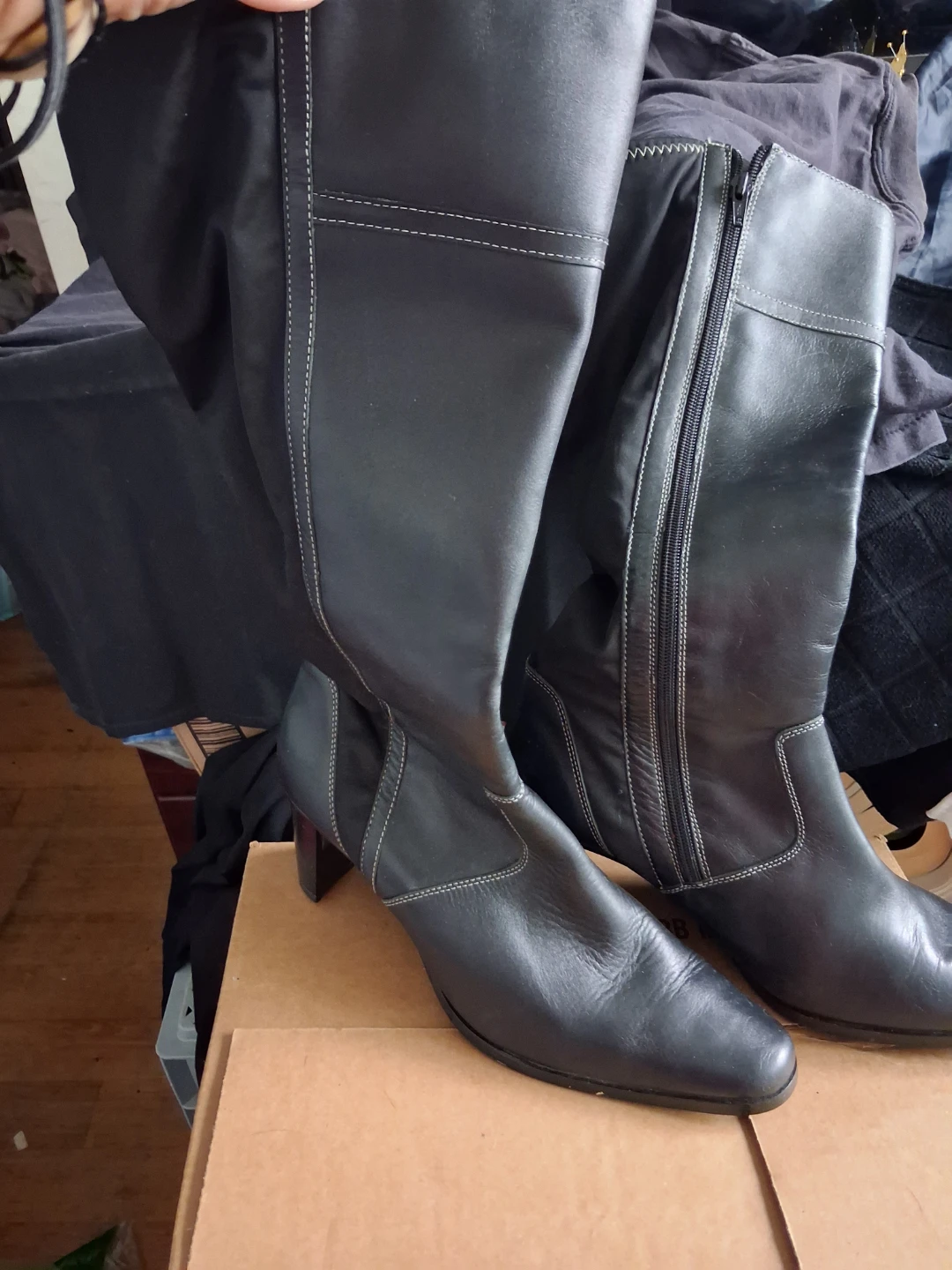 Black Leather Knee-High Boots - photo 2
