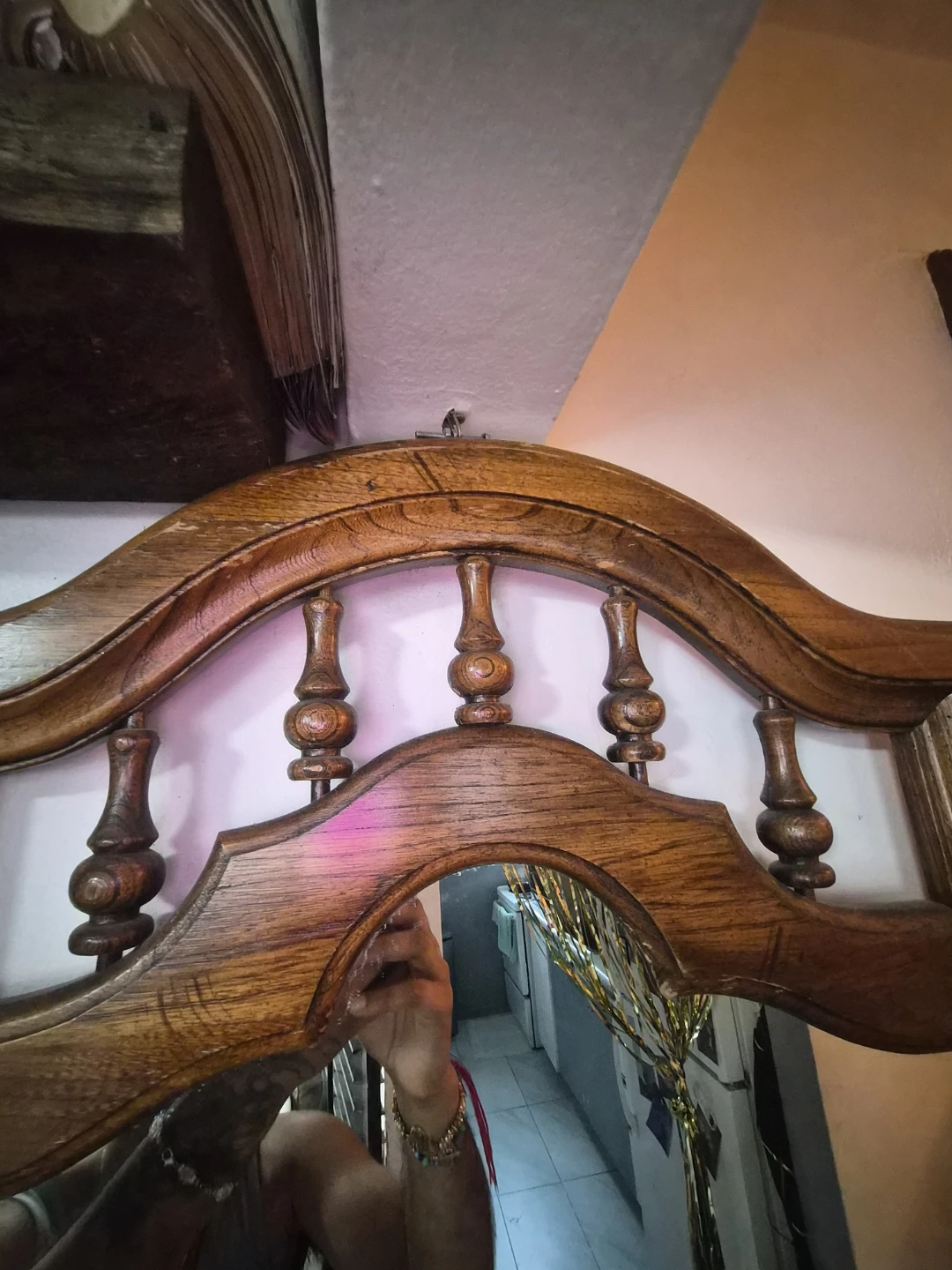 Large Vintage Solid Wood Wall Mirror - photo 3
