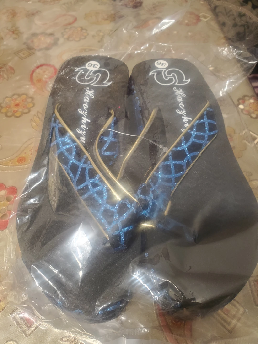New black and blue platform sandals