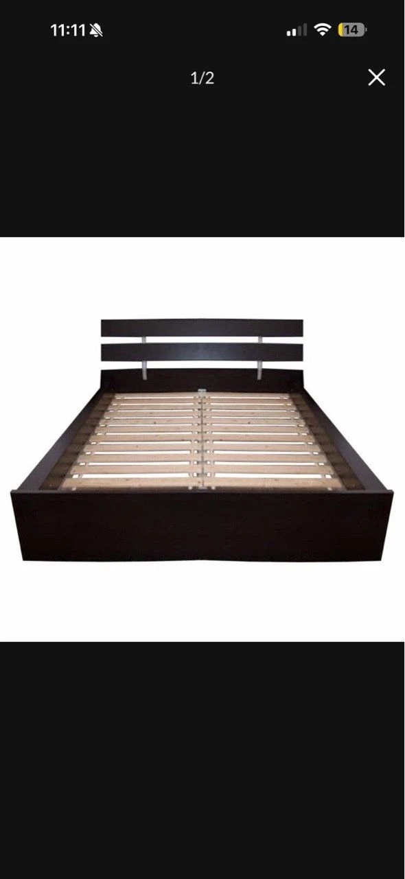 IKEA HOPEN Queen Bed Frame – Dark Brown / Black-Brown