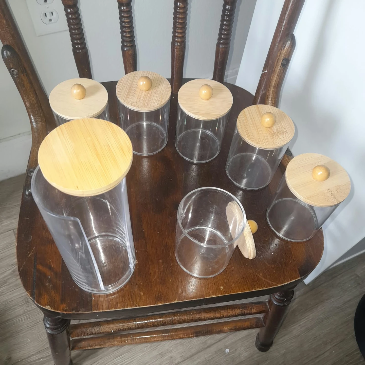 Set of 7 Clear Canisters with Wood Lids - photo 2